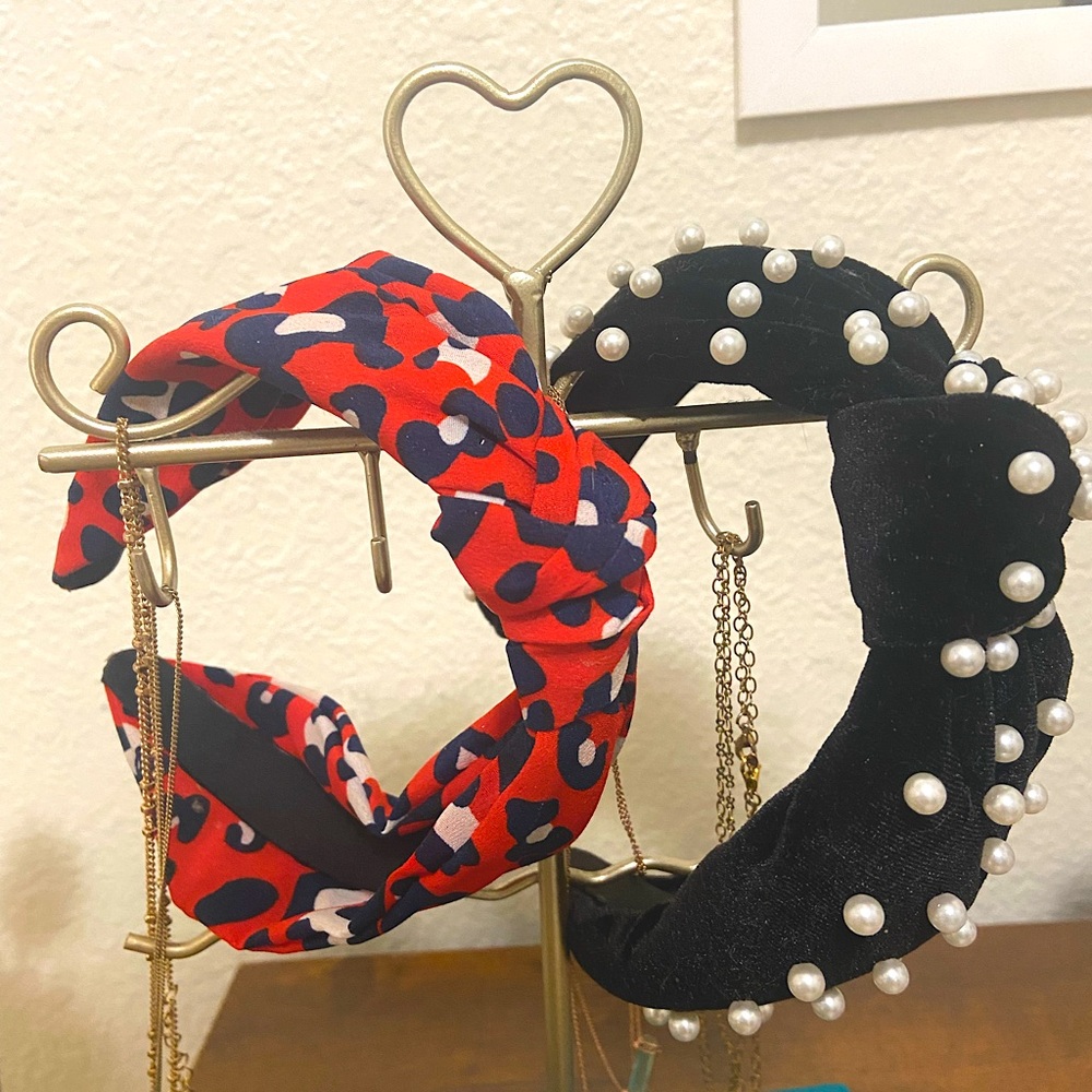 Black Faux Pearls and Animal print Headbands